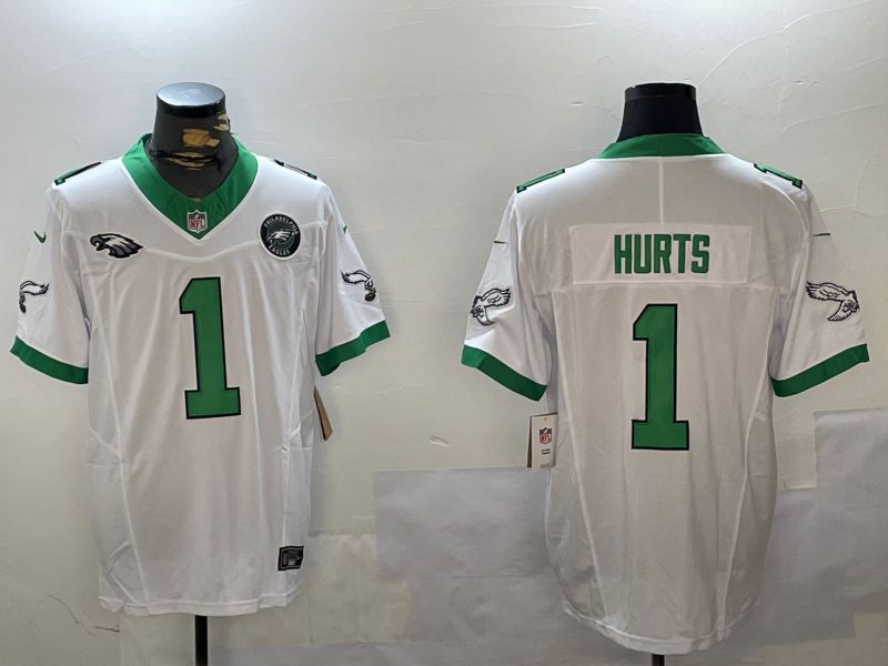 Men Philadelphia Eagles #1 Hurts White Three generation 2024 Nike Limited NFL Jersey style 4